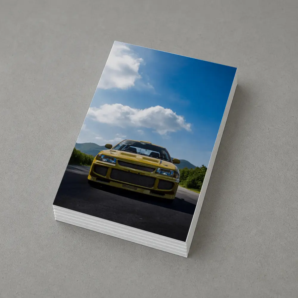 Yellow Mitsubishi Lancer Evo Open Road – Postcards