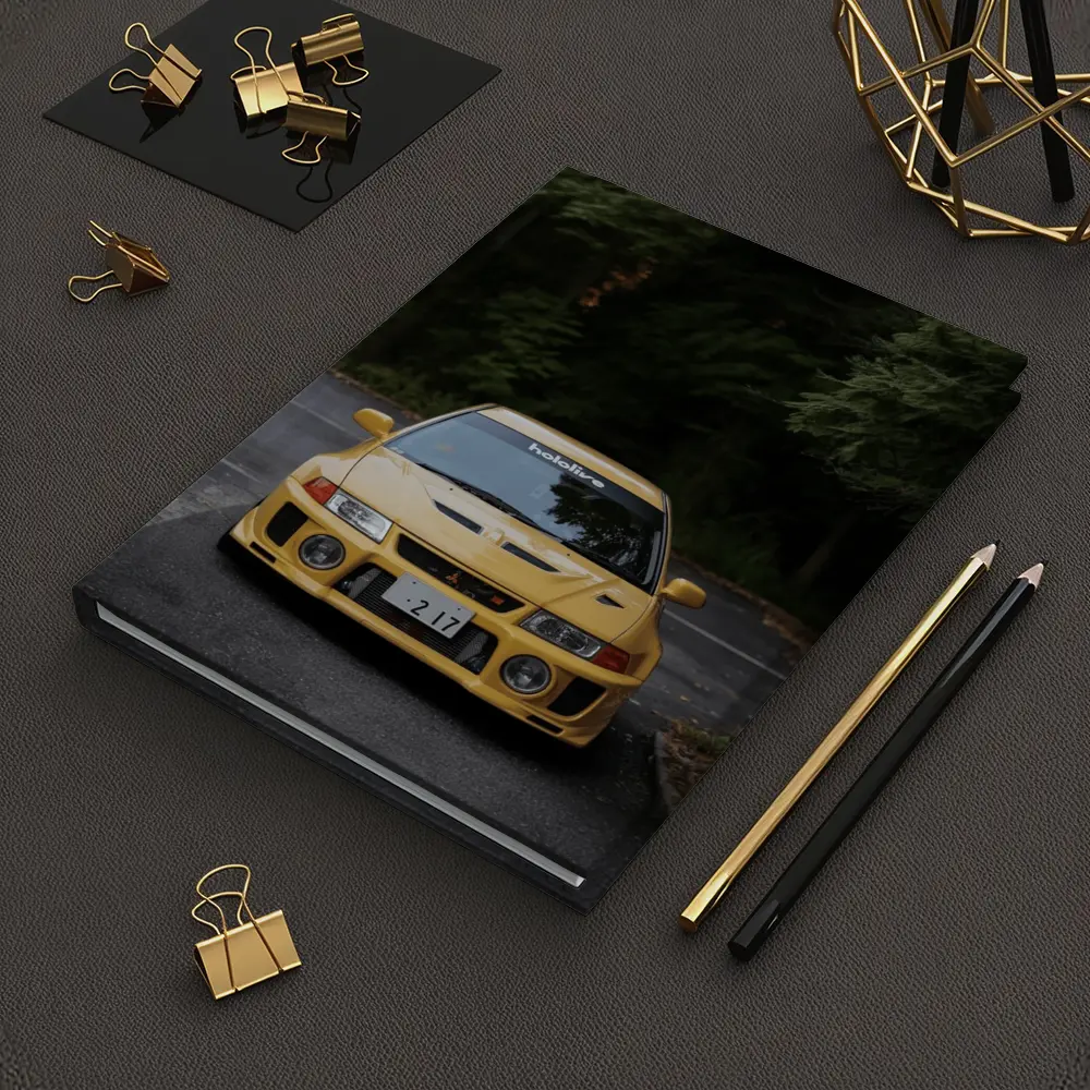 Mitsubishi Lancer Evolution Yellow Forest Road – Notebooks