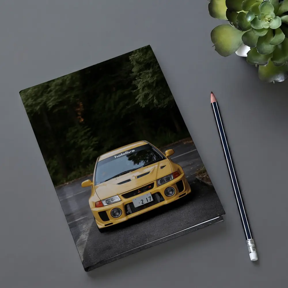 Mitsubishi Lancer Evolution Yellow Forest Road – Notebooks