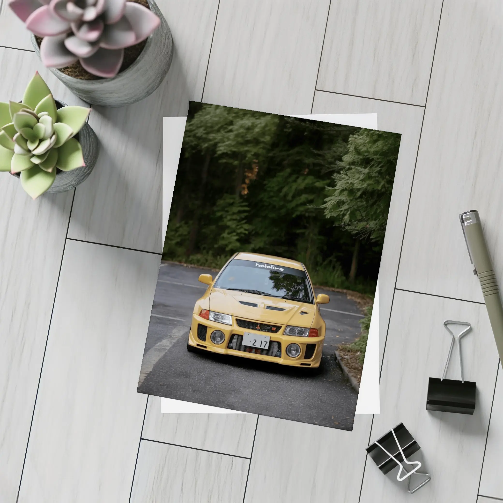Mitsubishi Lancer Evolution Yellow Forest Road – Postcards