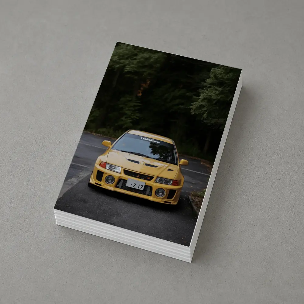 Mitsubishi Lancer Evolution Yellow Forest Road – Postcards
