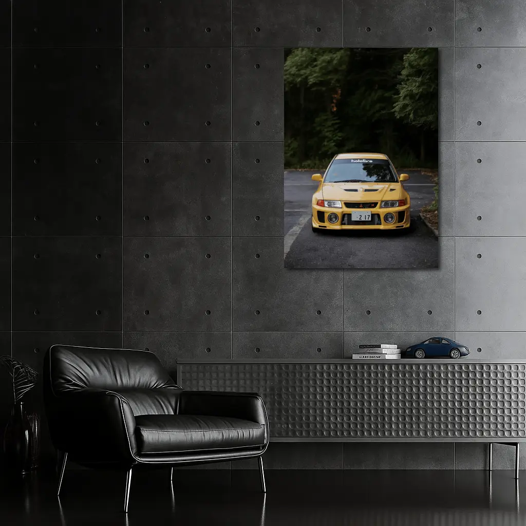 Mitsubishi Lancer Evolution Yellow Forest Road – Wall Art