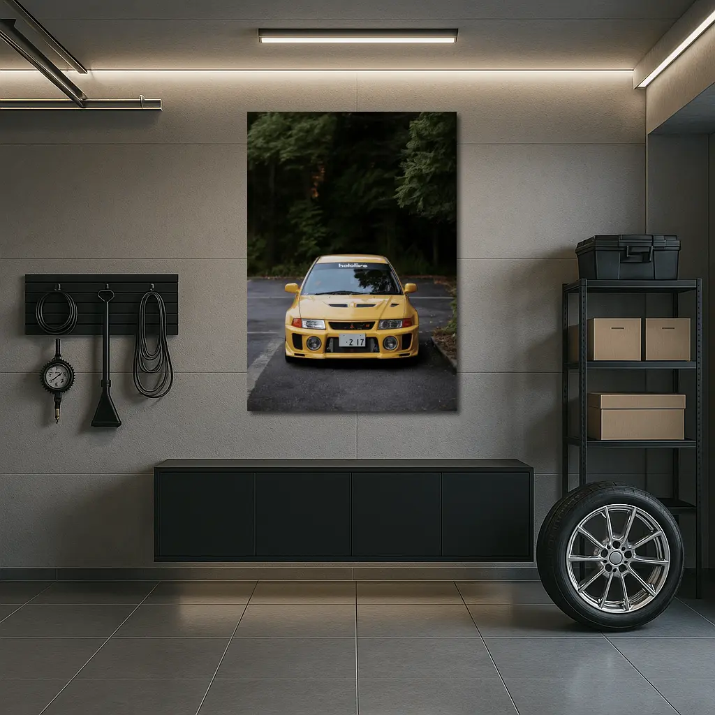Mitsubishi Lancer Evolution Yellow Forest Road – Wall Art