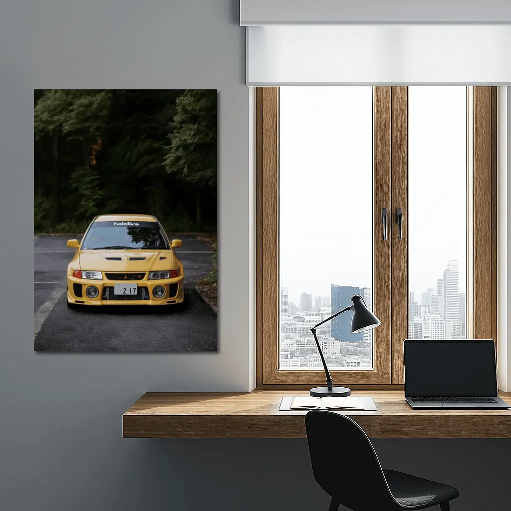 Mitsubishi Lancer Evolution Yellow Forest Road – Wall Art