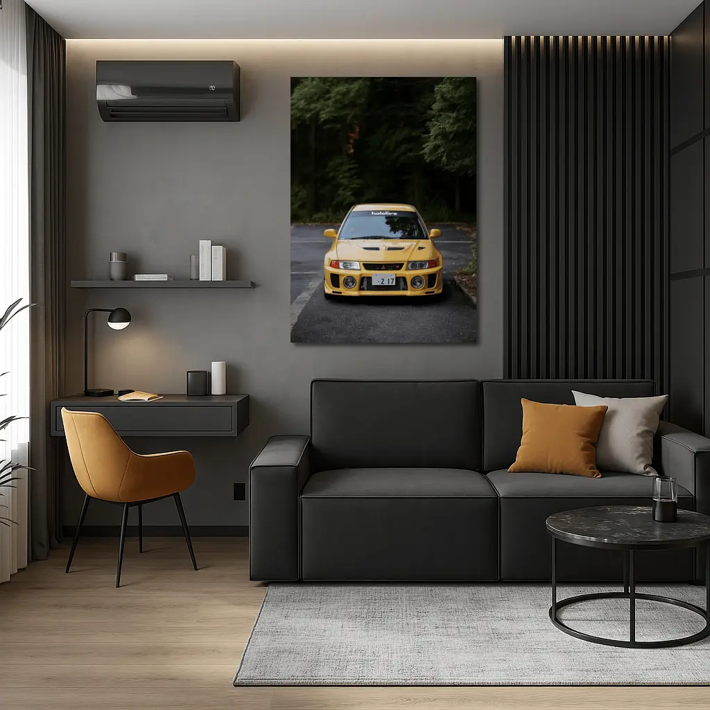 Mitsubishi Lancer Evolution Yellow Forest Road – Wall Art