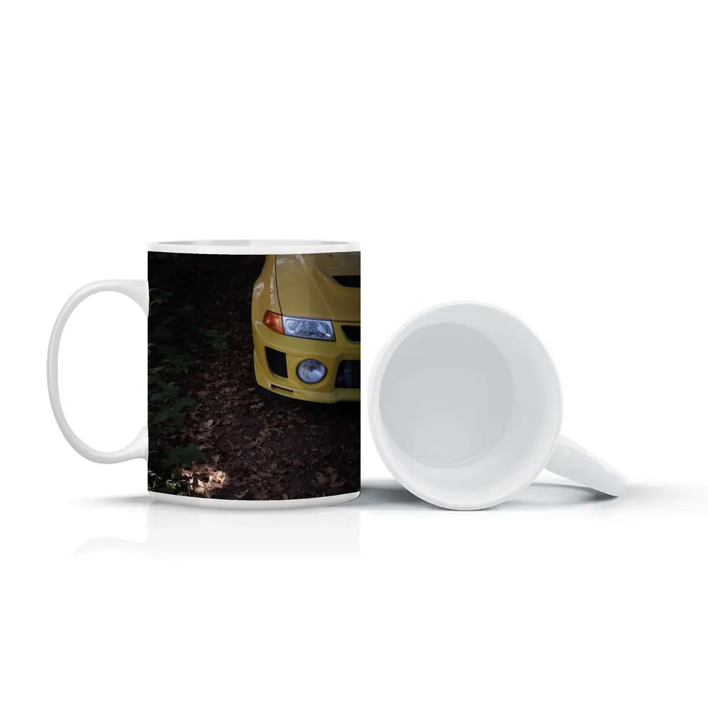 Yellow Mitsubishi Lancer Evolution Forest Trail – Mugs