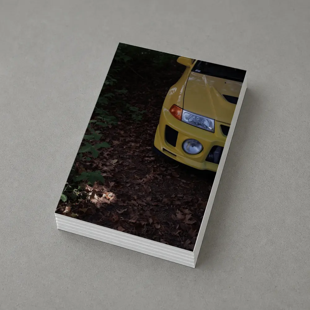 Yellow Mitsubishi Lancer Evolution Forest Trail – Postcards