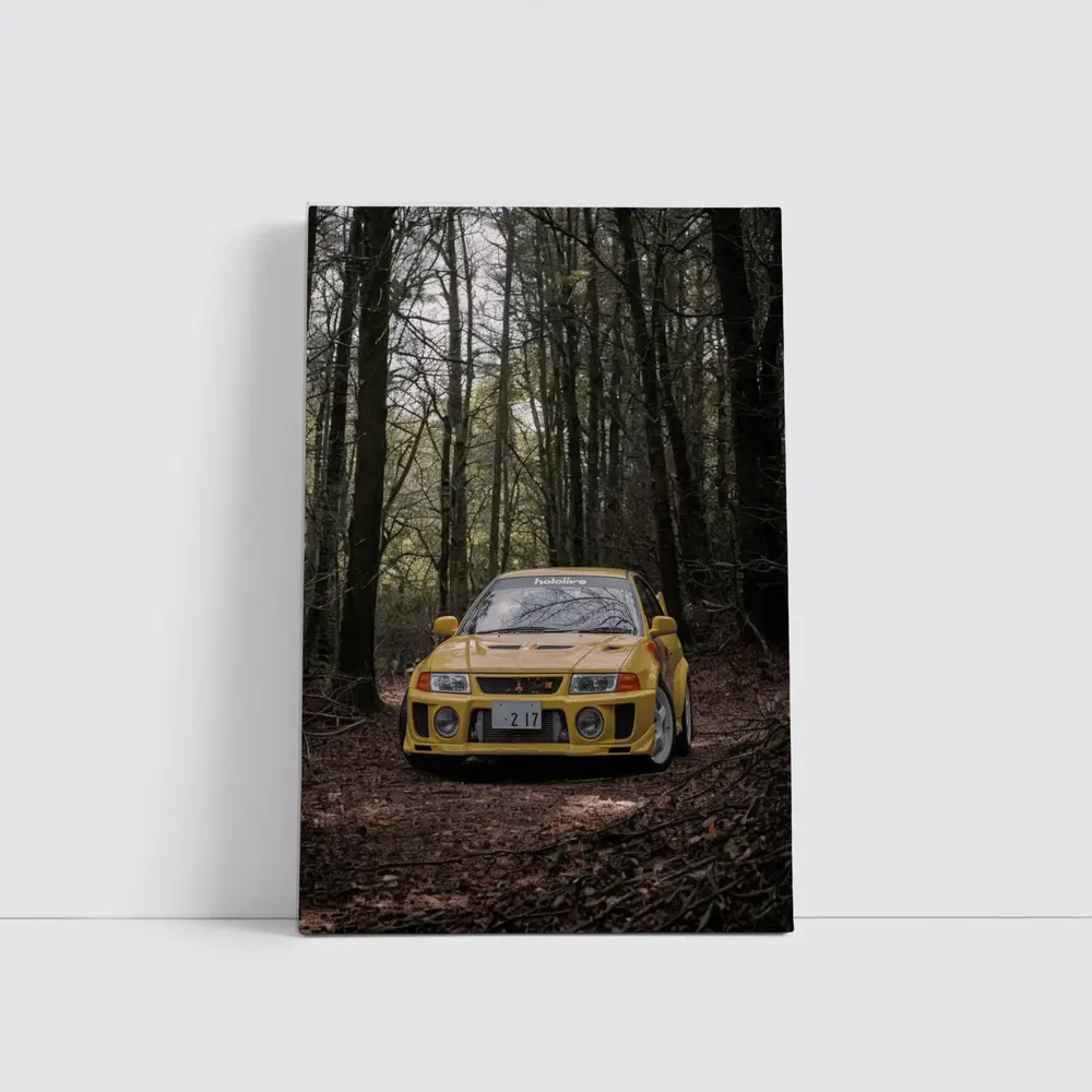 Mitsubishi Lancer Evolution Yellow Forest Road – Wall Art