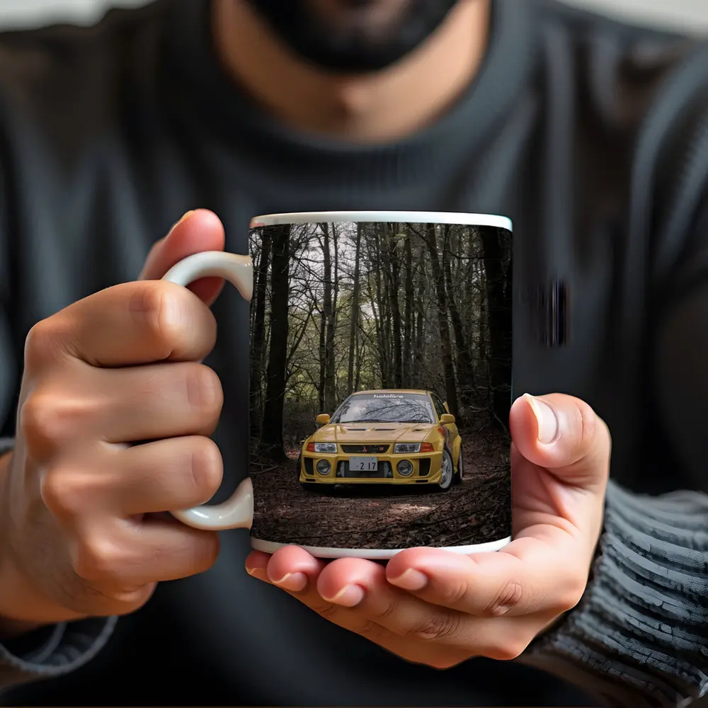 Mitsubishi Lancer Evolution Yellow Forest Road – Mugs