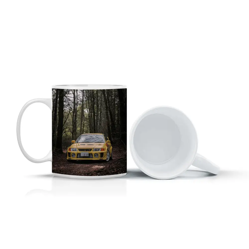 Mitsubishi Lancer Evolution Yellow Forest Road – Mugs