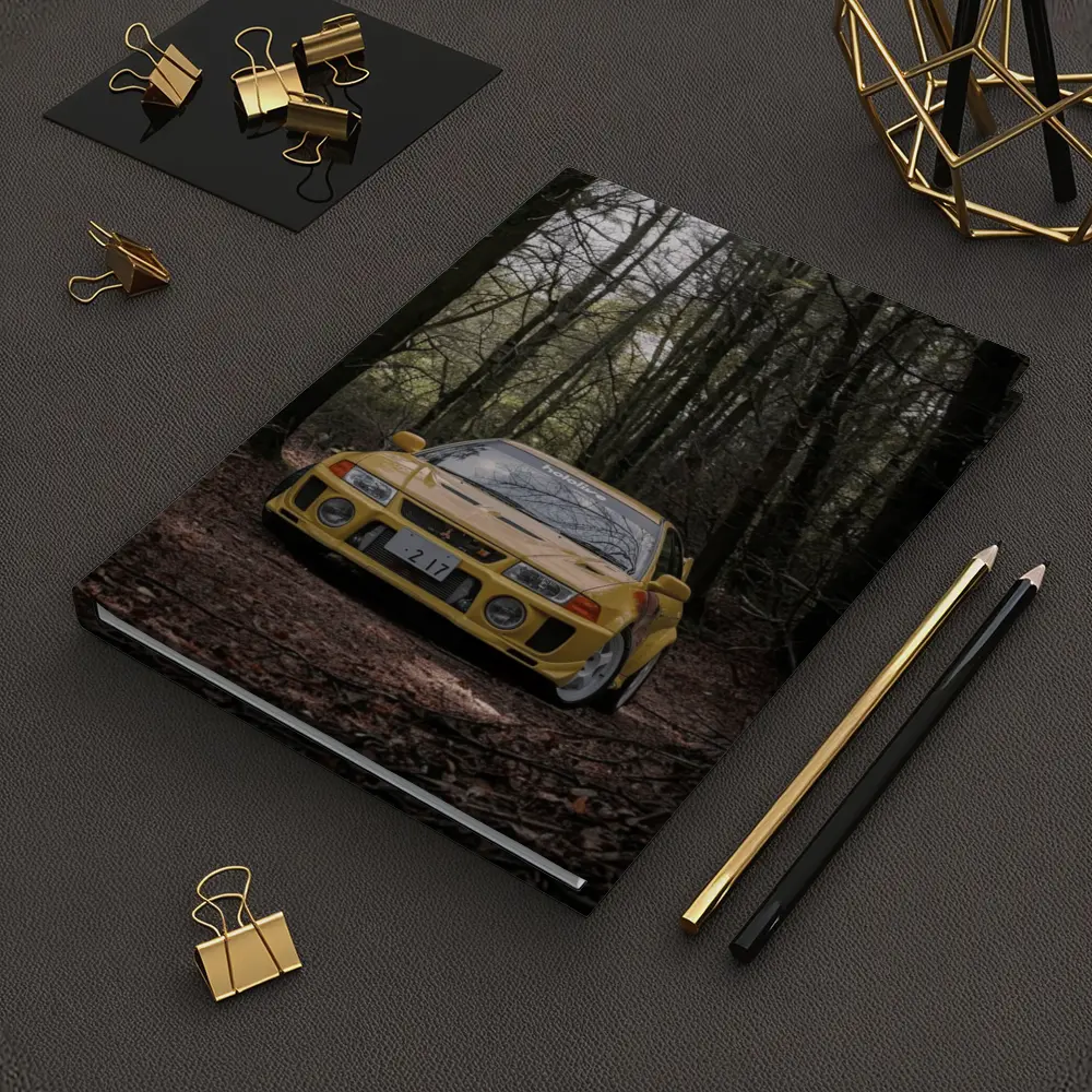 Mitsubishi Lancer Evolution Yellow Forest Road – Notebooks