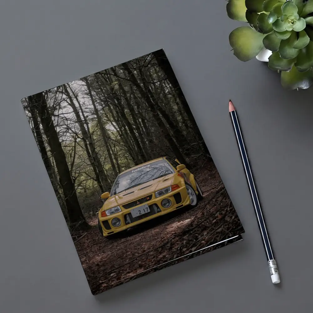 Mitsubishi Lancer Evolution Yellow Forest Road – Notebooks