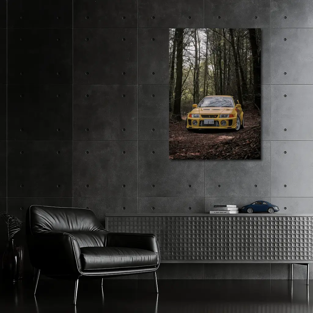 Mitsubishi Lancer Evolution Yellow Forest Road – Wall Art