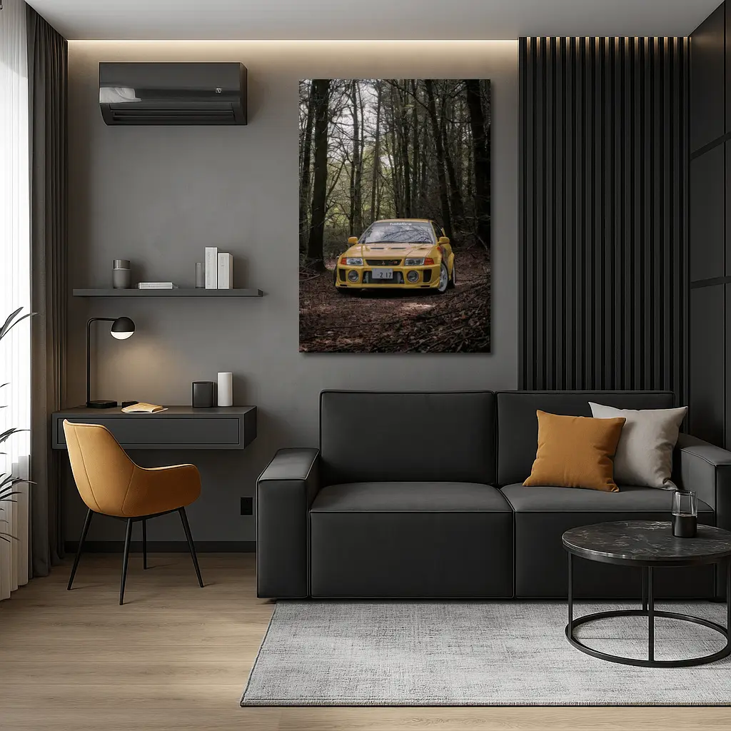 Mitsubishi Lancer Evolution Yellow Forest Road – Wall Art