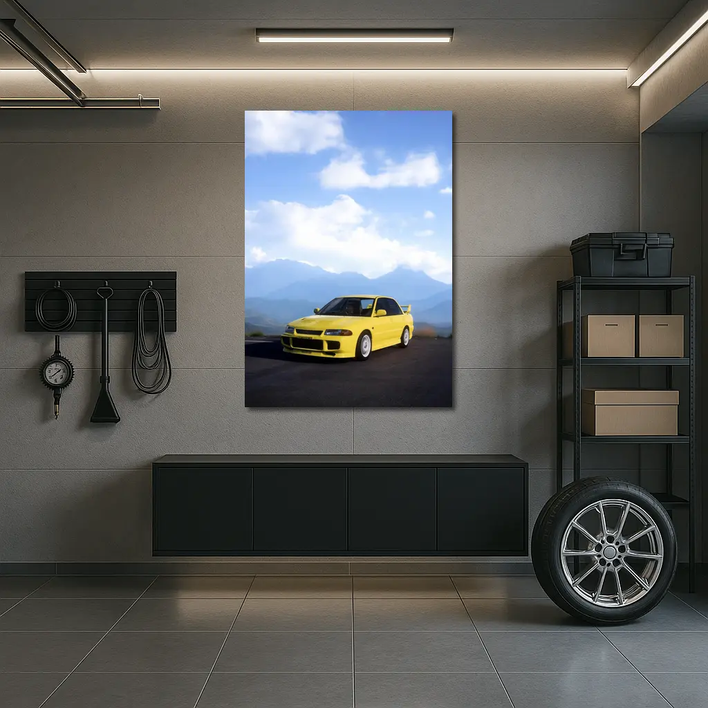 Mitsubishi Lancer Evolution Yellow Mountain Road – Wall Art