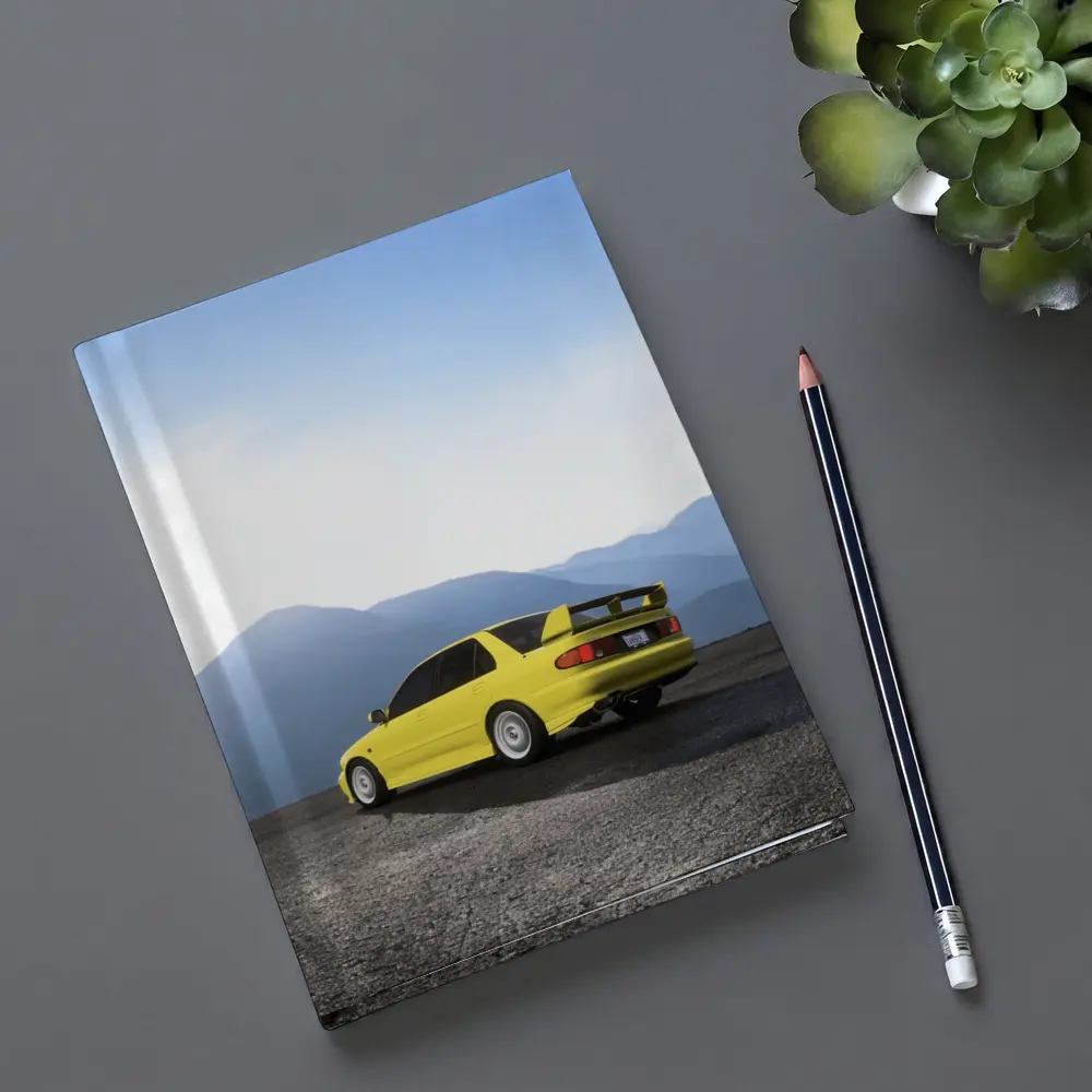 Mitsubishi Lancer Yellow Car Mountain Background – Notebooks