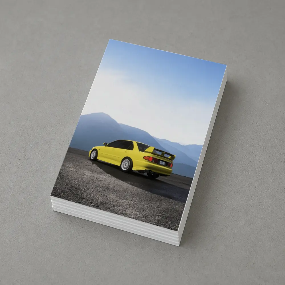 Mitsubishi Lancer Yellow Car Mountain Background – Postcards
