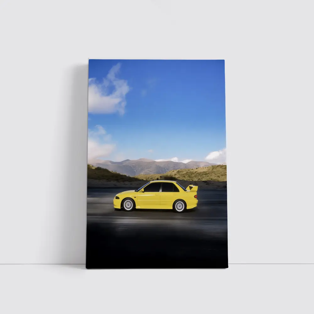 Mitsubishi Lancer Yellow Car Mountain Road – Wall Art