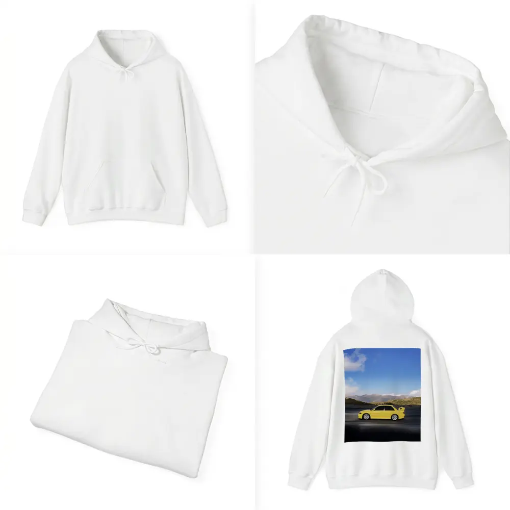 Mitsubishi Lancer Yellow Car Mountain Road – Hoodies
