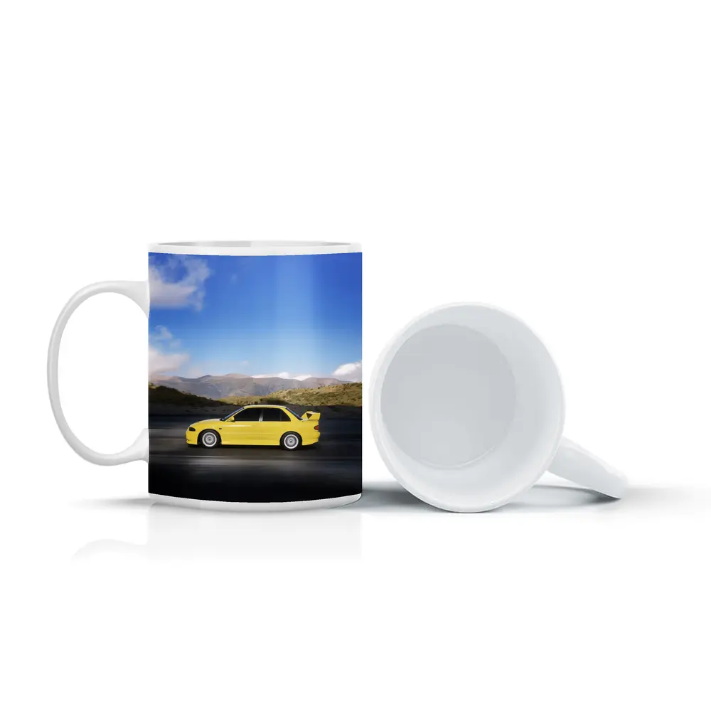 Mitsubishi Lancer Yellow Car Mountain Road – Mugs