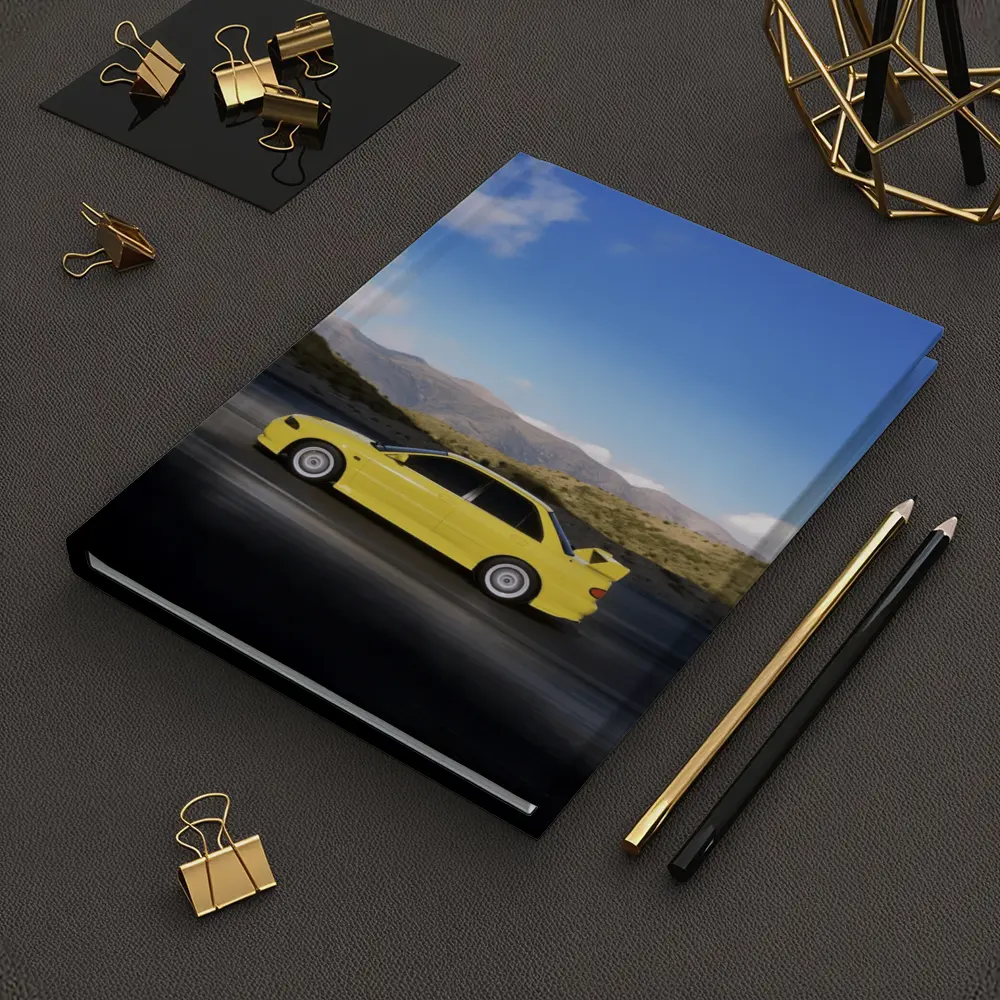 Mitsubishi Lancer Yellow Car Mountain Road – Notebooks
