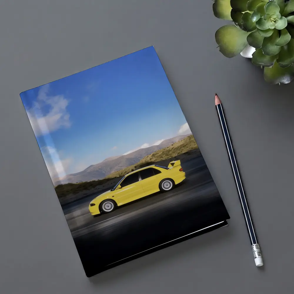 Mitsubishi Lancer Yellow Car Mountain Road – Notebooks