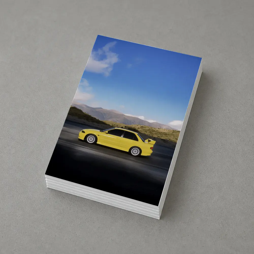 Mitsubishi Lancer Yellow Car Mountain Road – Postcards