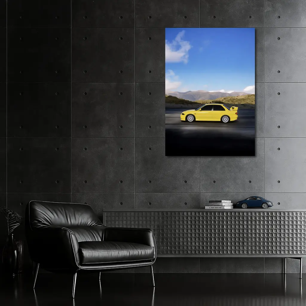 Mitsubishi Lancer Yellow Car Mountain Road – Wall Art