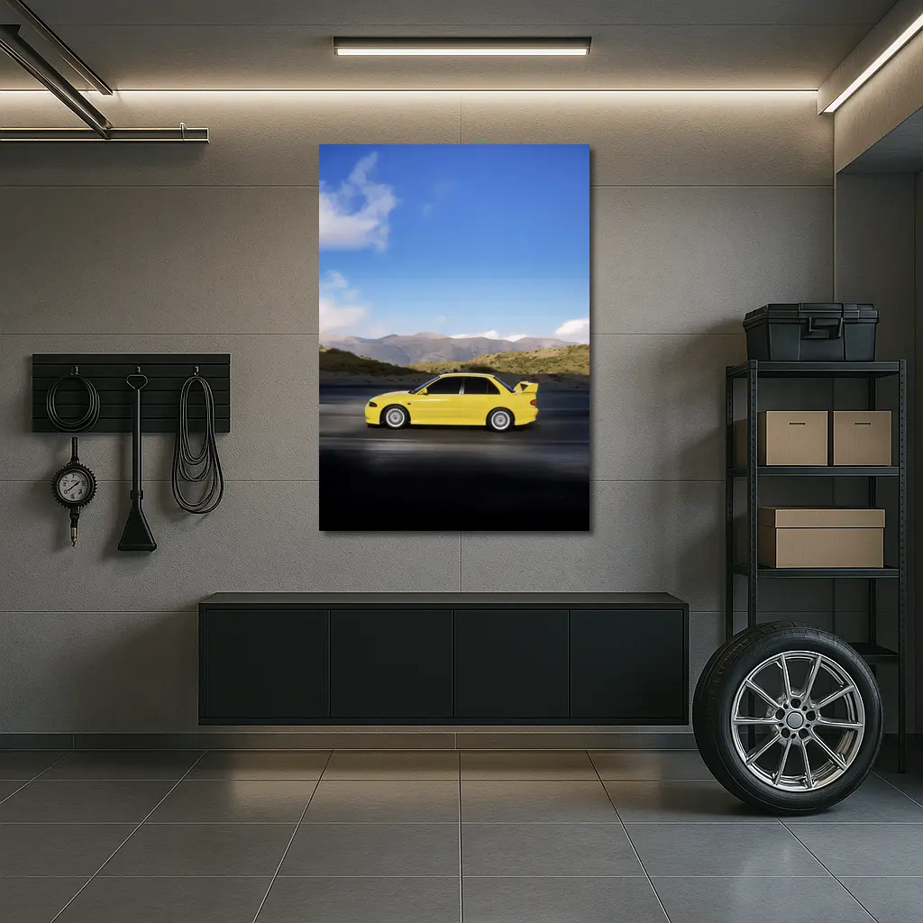 Mitsubishi Lancer Yellow Car Mountain Road – Wall Art