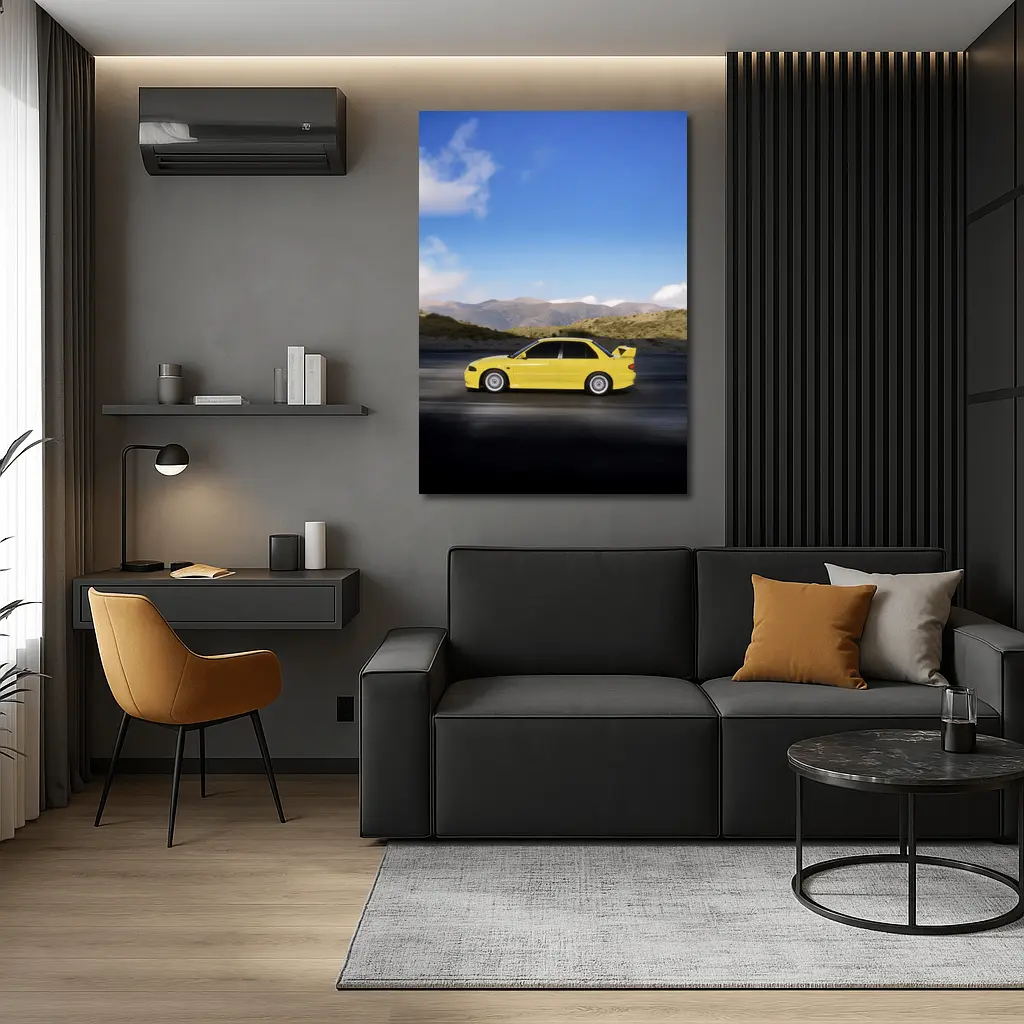Mitsubishi Lancer Yellow Car Mountain Road – Wall Art