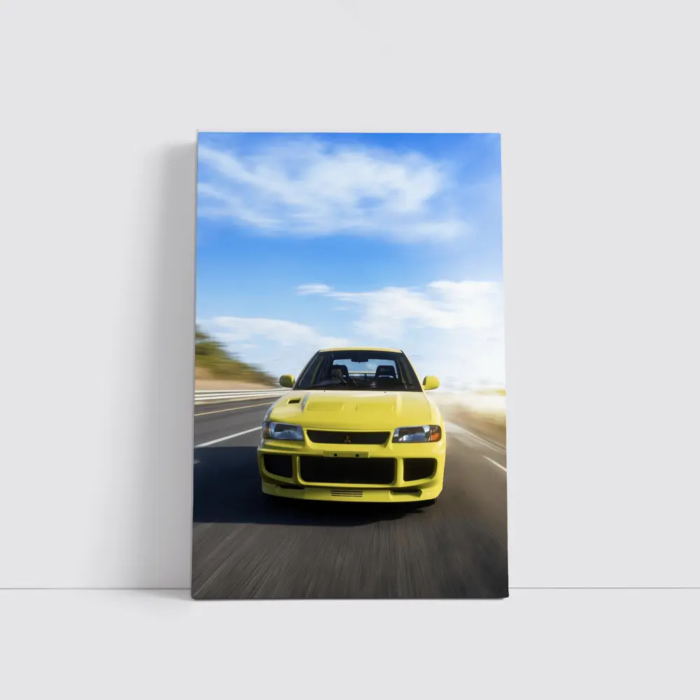 Mitsubishi Lancer Evolution Yellow Open Road – Wall Art