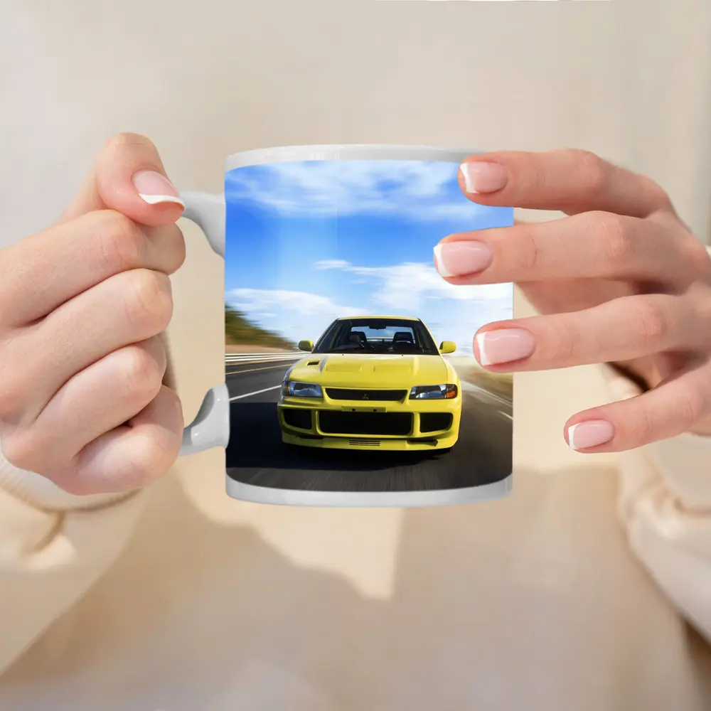 Mitsubishi Lancer Evolution Yellow Open Road – Mugs
