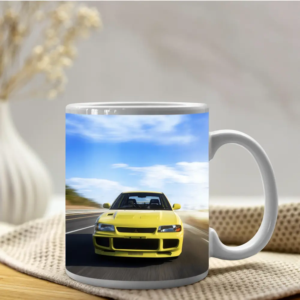 Mitsubishi Lancer Evolution Yellow Open Road – Mugs