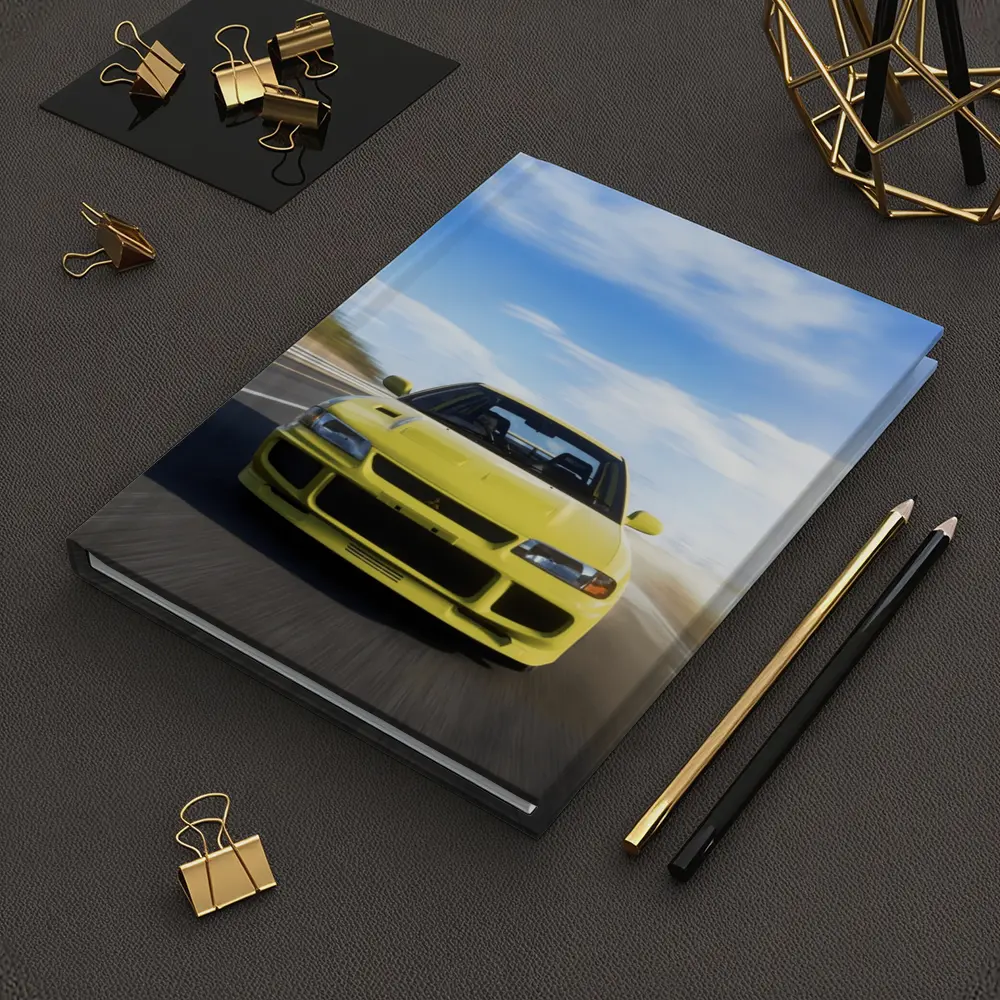 Mitsubishi Lancer Evolution Yellow Open Road – Notebooks