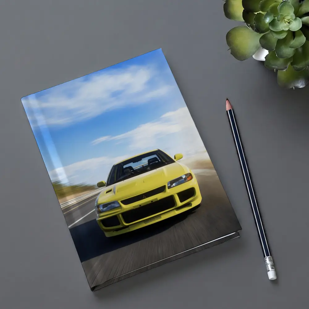 Mitsubishi Lancer Evolution Yellow Open Road – Notebooks