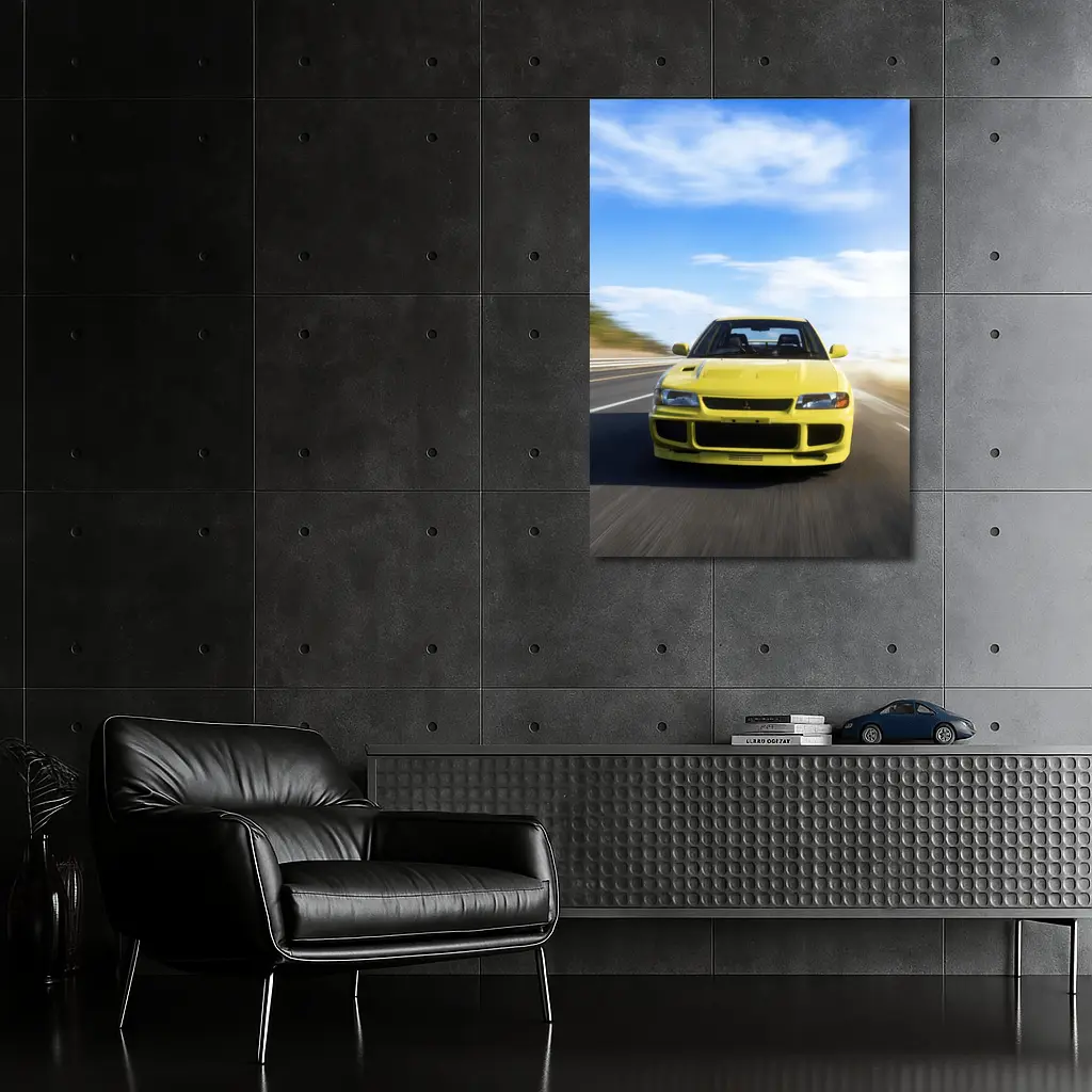 Mitsubishi Lancer Evolution Yellow Open Road – Wall Art