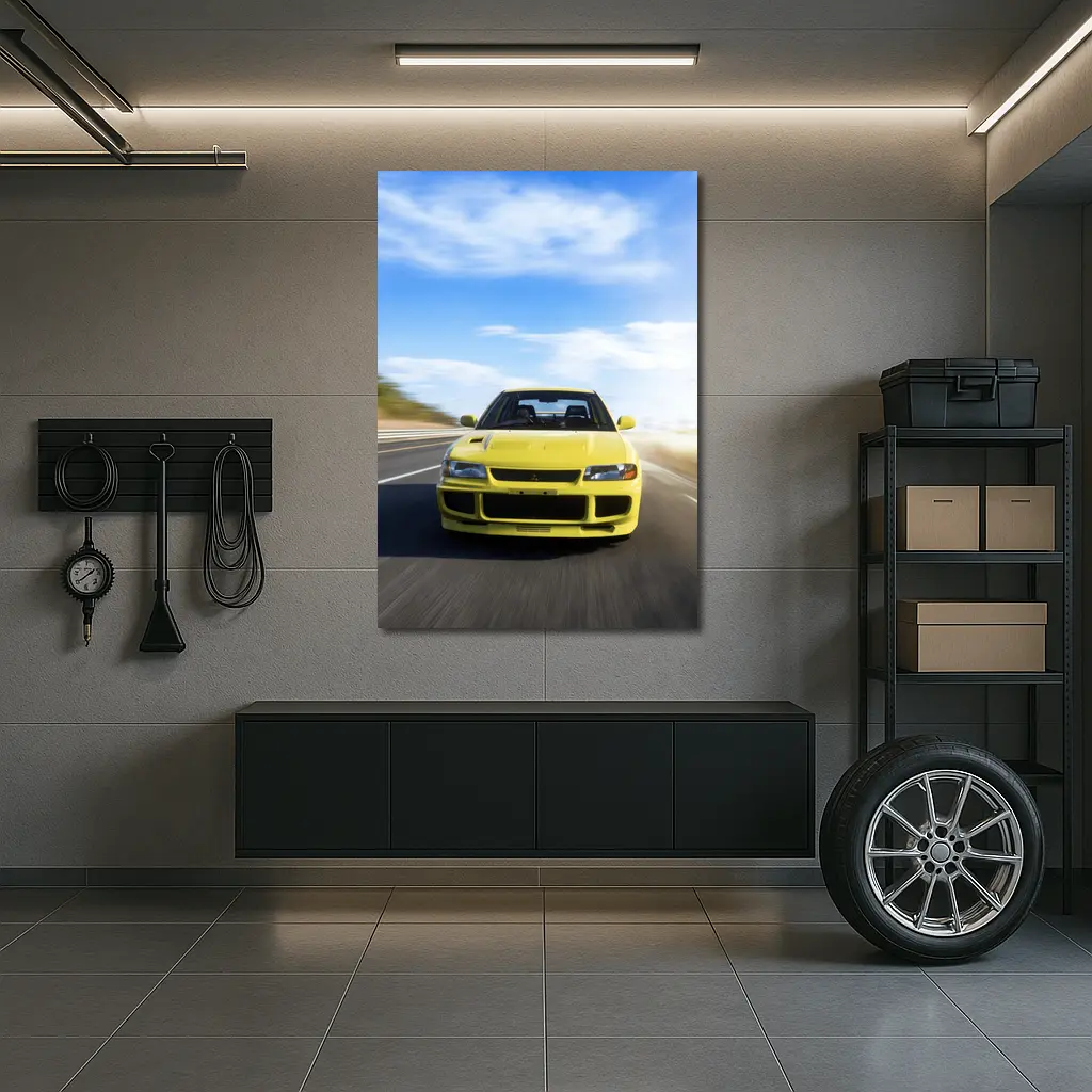 Mitsubishi Lancer Evolution Yellow Open Road – Wall Art