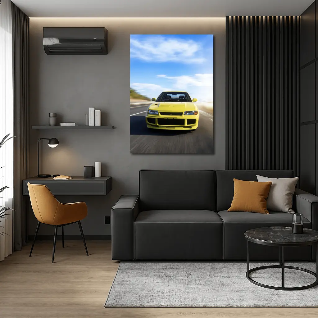 Mitsubishi Lancer Evolution Yellow Open Road – Wall Art