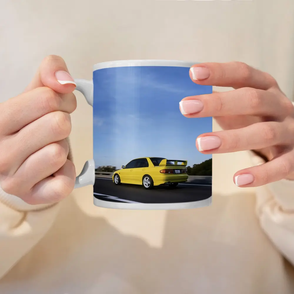 Mitsubishi Lancer Evolution Yellow Highway Motion – Mugs