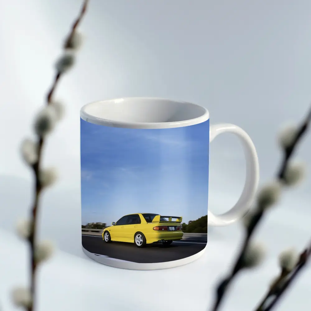 Mitsubishi Lancer Evolution Yellow Highway Motion – Mugs