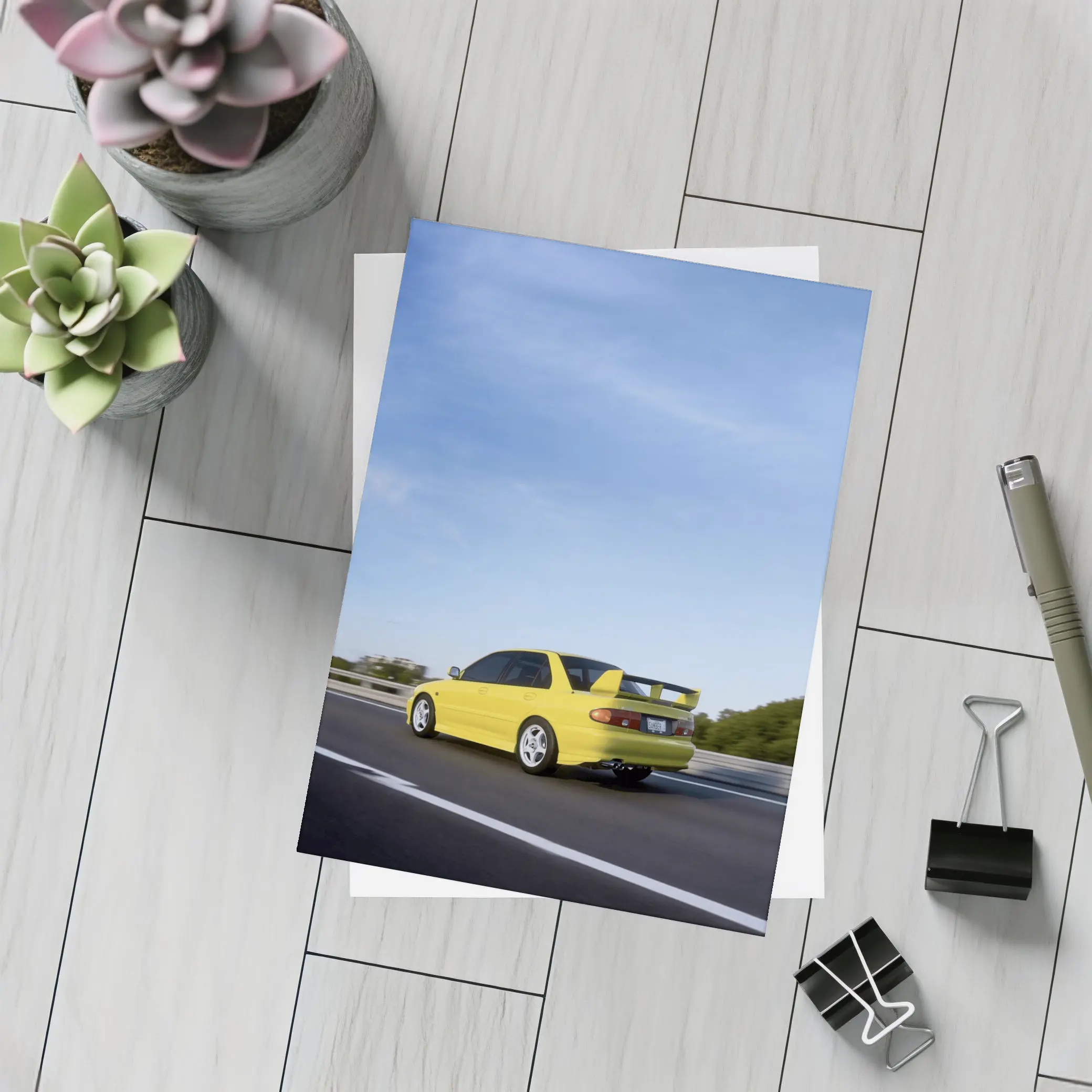 Mitsubishi Lancer Evolution Yellow Highway Motion – Postcards