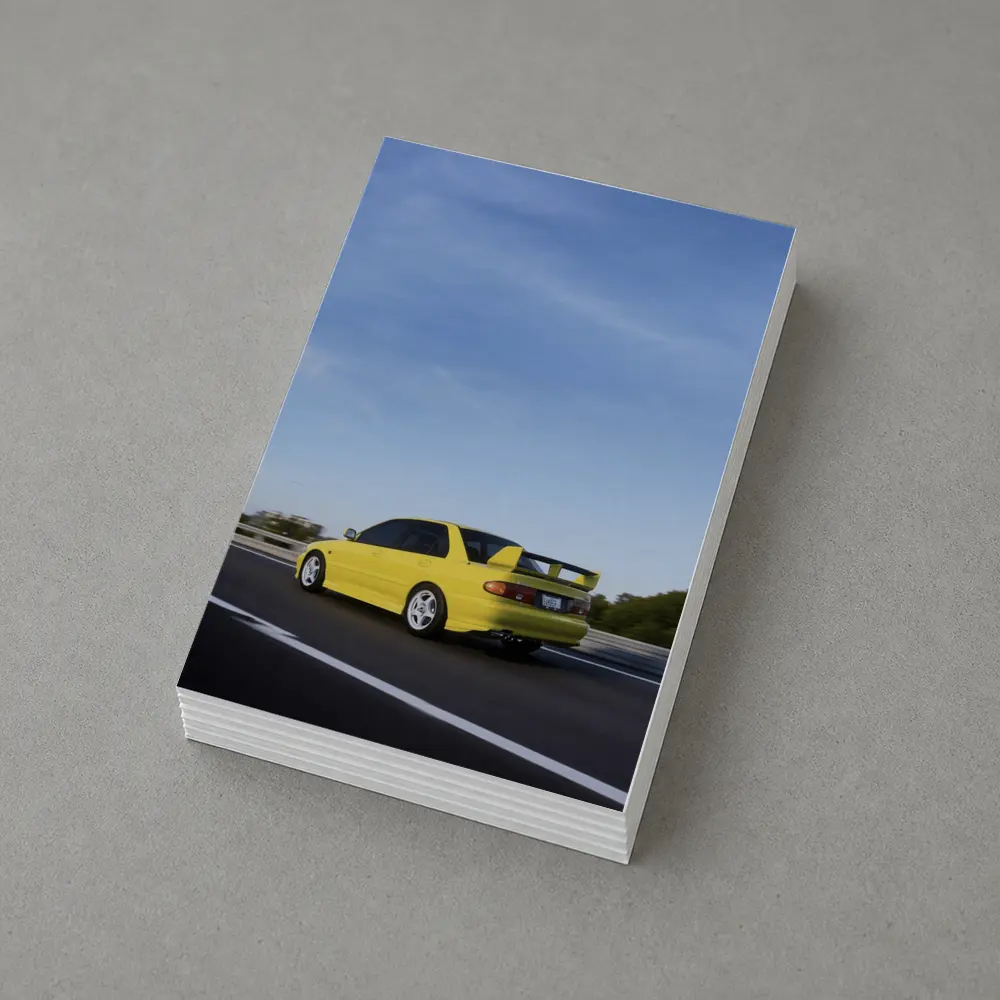 Mitsubishi Lancer Evolution Yellow Highway Motion – Postcards