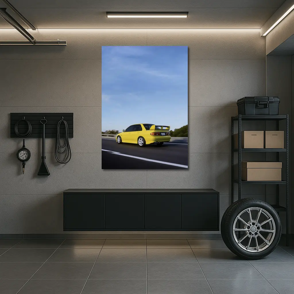 Mitsubishi Lancer Evolution Yellow Highway Motion – Wall Art