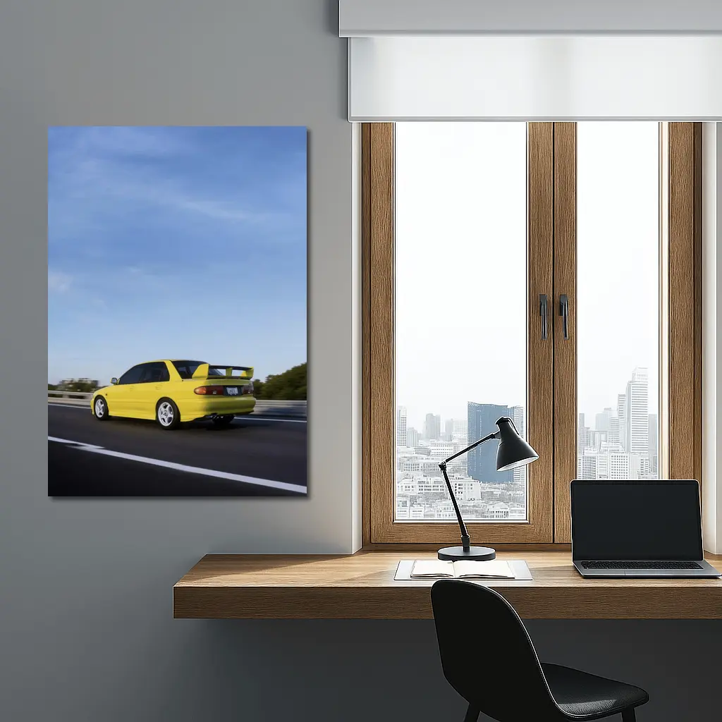 Mitsubishi Lancer Evolution Yellow Highway Motion – Wall Art