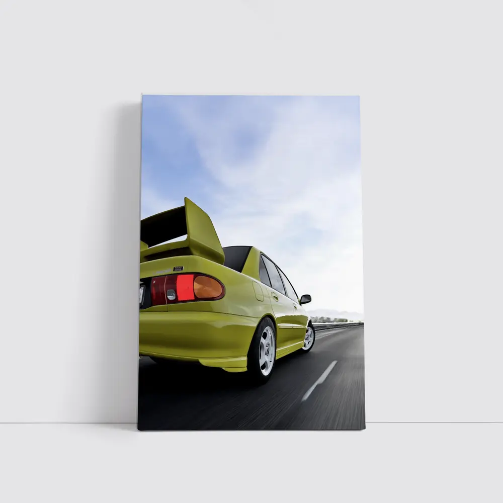 Mitsubishi Lancer Evolution Yellow Highway Speed – Wall Art
