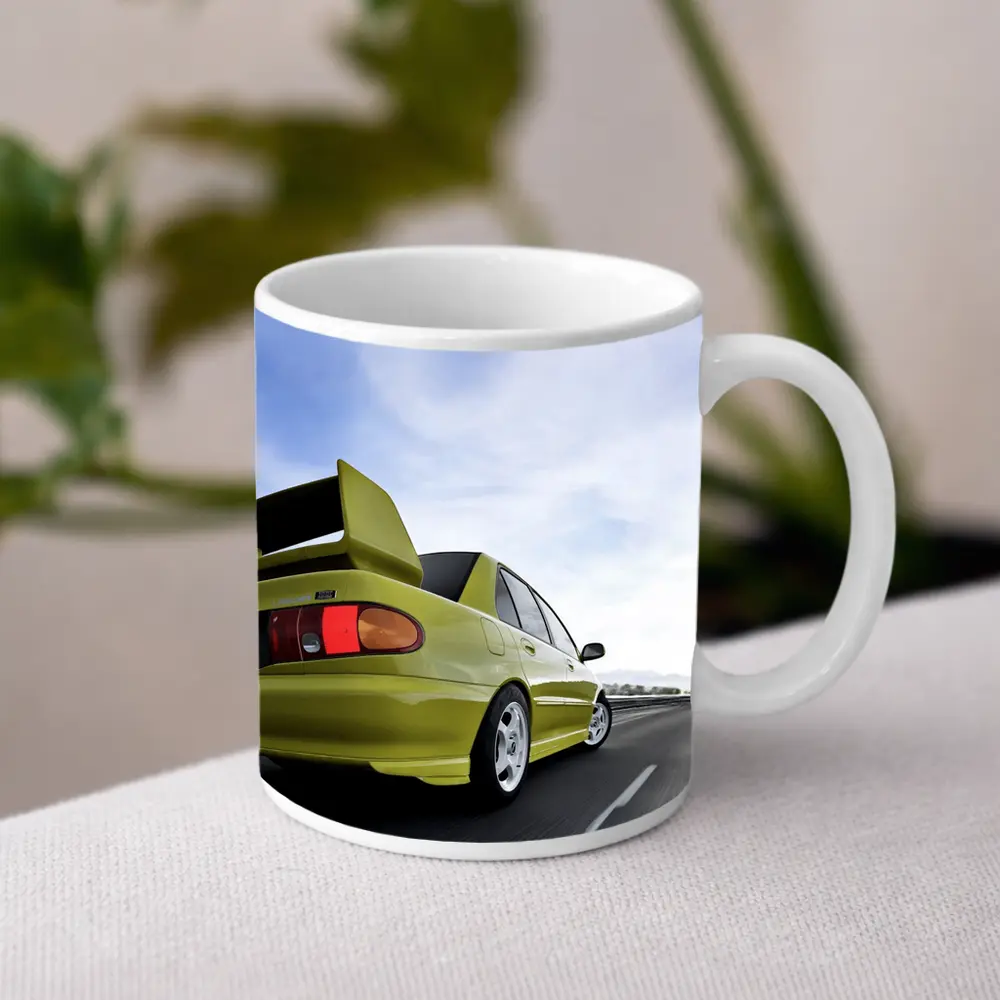 Mitsubishi Lancer Evolution Yellow Highway Speed – Mugs