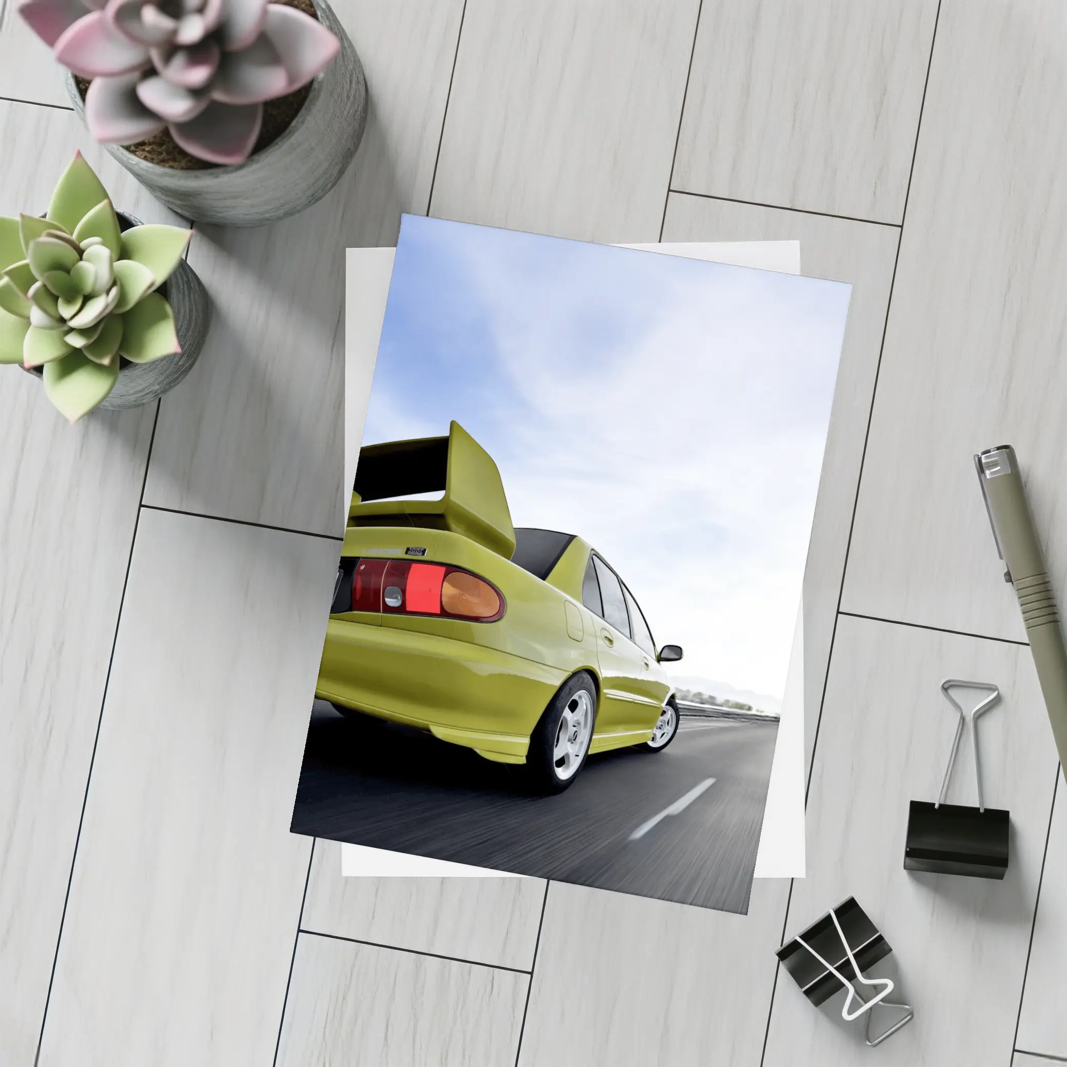 Mitsubishi Lancer Evolution Yellow Highway Speed – Postcards
