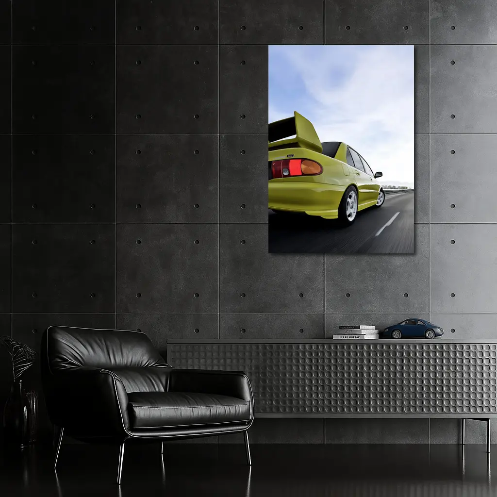 Mitsubishi Lancer Evolution Yellow Highway Speed – Wall Art
