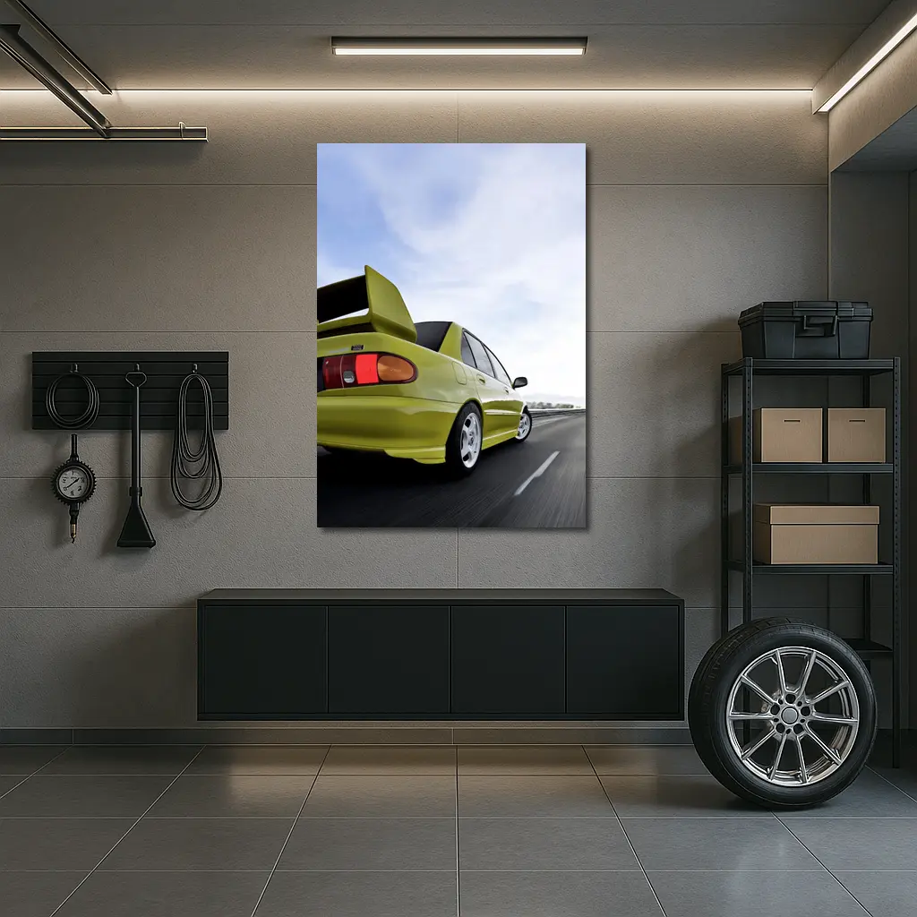 Mitsubishi Lancer Evolution Yellow Highway Speed – Wall Art