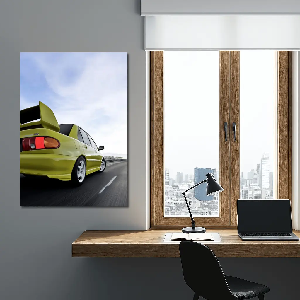 Mitsubishi Lancer Evolution Yellow Highway Speed – Wall Art